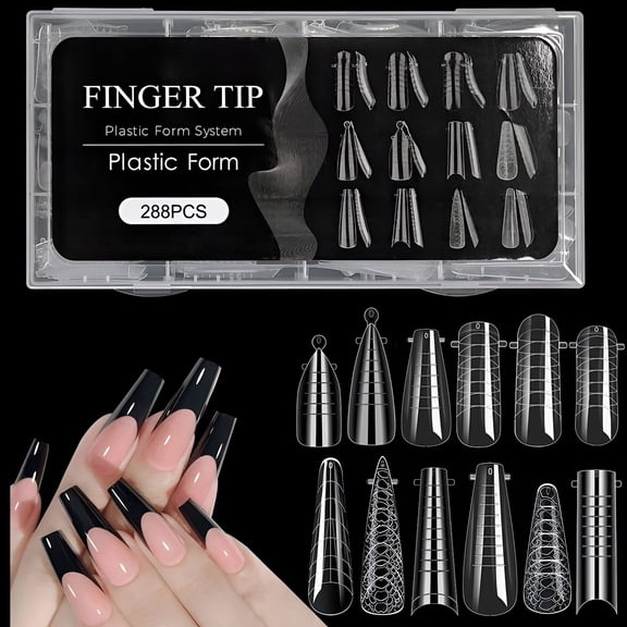 RAGUPEL 288Pcs Dual Nail Forms for Poly Gel Extensions, 12 Shapes Clear Acrylic Nail Molds with 10 Sizes, Reusable Builder Gel Tips for DIY Manicure and Salon Nail Art