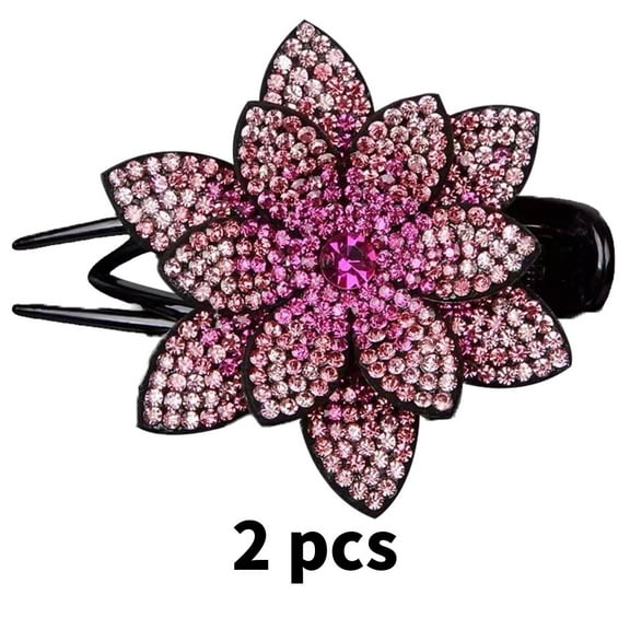 RAGUPEL 2Pcs Hair Clips,Exquisite Rhinestone Flower Design Hair Clips for Women,Powerful Spring Mechanism Claw Clips for Thick Hair,Pink2