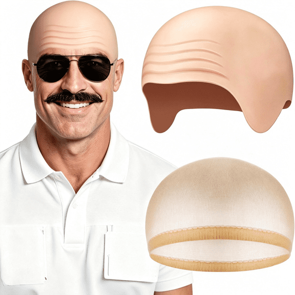 RAGUPEL 2Pcs Halloween Bald Cap Makeup Latex Bald Caps,Nylon Wig Caps Halloween Party for Adult Women Men Costume Accessories Bald Cap