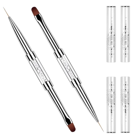 RAGUPEL 2Pcs Professional Hard Gel Nail Brushes,Dual-Ended Builder Gel Brush Set with Rhinestone Handle,Oval&Liner Brushes for French Tip,Acrylic&Polygel Application