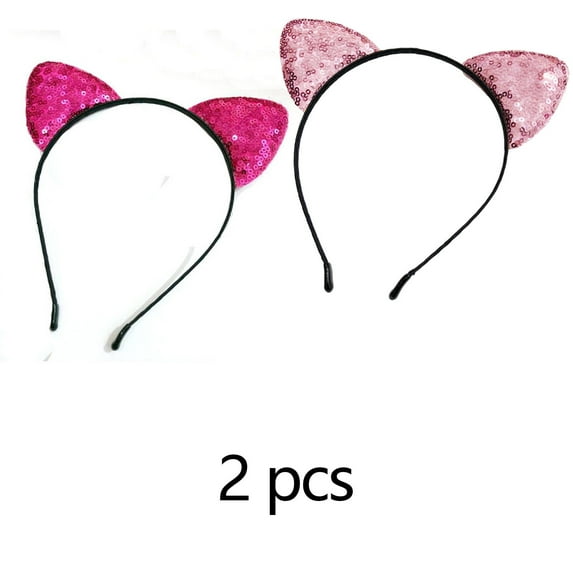 RAGUPEL 2Pcs Scrunchies,Cartoon Cat Ears Design Hair Accessories for Women,Sparkling Sequin Accents Silk Scrunchies,Rose Red & Pink