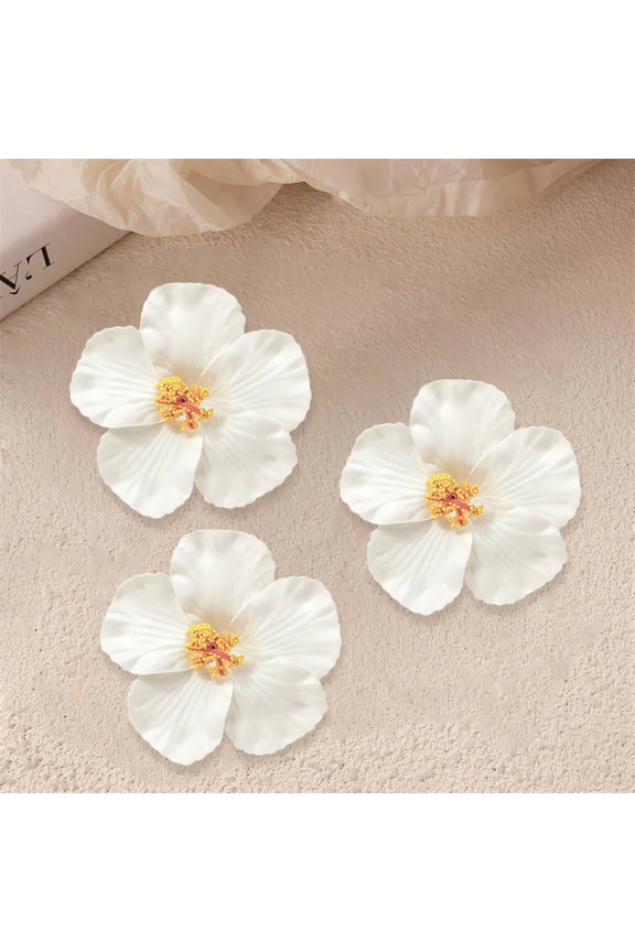 3 Pcs Flower Hair Clips,3.5" Eco-Friendly EVA Flower Clips for Hair,Tropical Hawaiian Style Flower Clips for Women,White