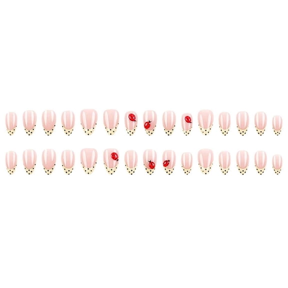 RAGUPEL 30Pcs Polka Dot French Tip Press on Nails,Short Oval Fake Nails 3D Red Ladybug Designs Full Cover False Nails,Polka Dots French Nails Tips Stick on Nails for Women Polka