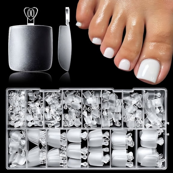 RAGUPEL 320Pc Fake Toenails Tip Soft Gel Toe Nail Tips Clear Press on Toenails Short Square Fake Nail for Toes,16 Sizes Feet False Toenail Clear Toes Nail Tips for Gel/Acrylic Toenail Extension