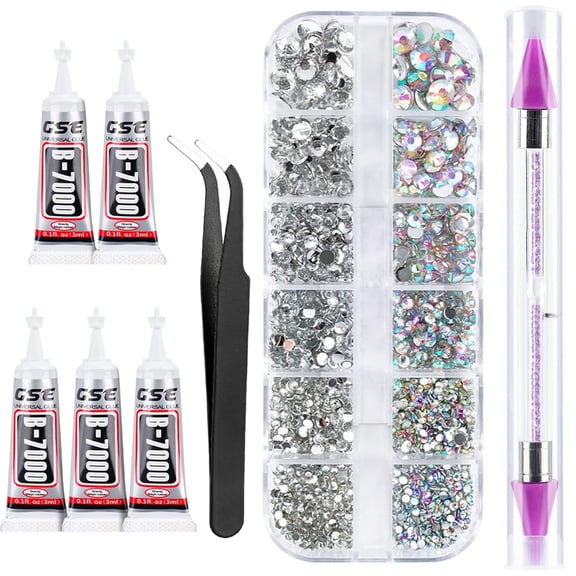 RAGUPEL 3348Pcs Rhinestones Crystal Ab Rhinestones for Nail with 5Pcs 3Ml Jewelry Glue and Pick Up Tweezers and Nail Rhinestone Picker,Nail Art Tools,Stocking Stuffers Gifts for Women
