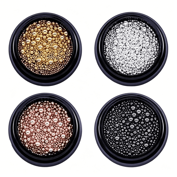 RAGUPEL 3D 4 Boxes Nail Caviar Beads for Nail Art Metal Mini Nail Ball Beads Golden Yellow Nail Studs Diy Decorations Accessories Multi-Size