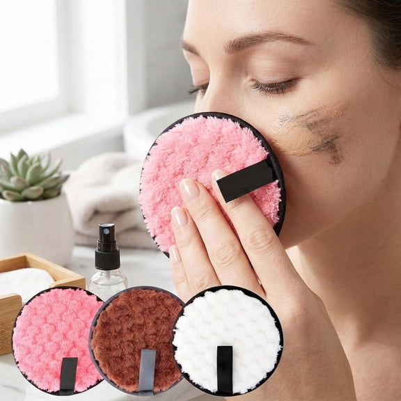 RAGUPEL 3Pcs Reusable Makeup Remover Puff,Soft Microfiber Face Cloths for Washing Face,Washable Skincare Accessories White Brown Pink