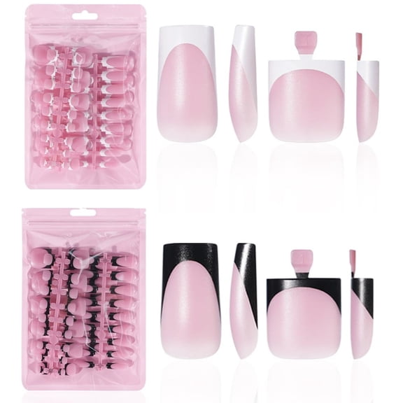RAGUPEL 4 Design French Toe Nail Tips Set,White Pink Black Press on Nails | Full Cover Soft Gel Square Tip Press on Wider Toenails for Women Home Diy Salon 15 Sizes