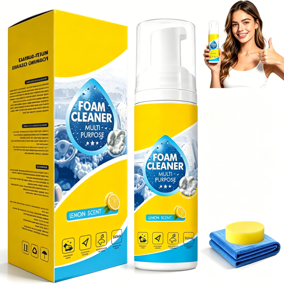 RAGUPEL 4-In-1 Multi-Enzyme Foam Cleaner,Powerful Cleaning,Foam Cleaner Multi Purpose,No-Rinse,Lemon Fresh Scent,Deep Clean Car,Kitchen,Bathroom,Sofa(1Pcs)