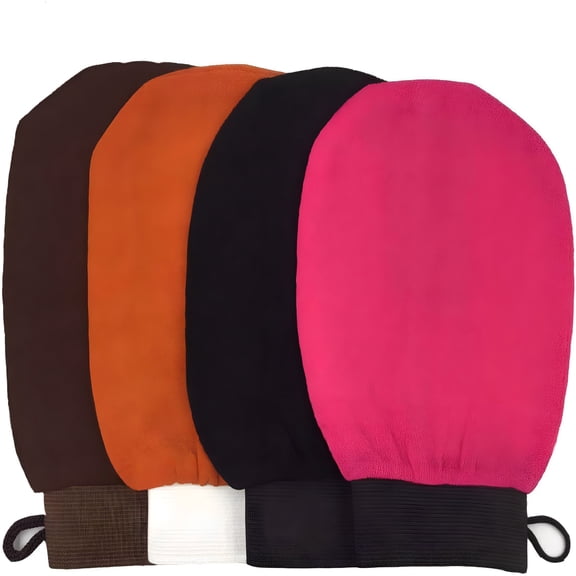 RAGUPEL 4 Pack Body Deep Exfoliating Hammam Gloves,Body Scrub Glove Dead Skin Remove Bath Body Mitt with Hanging Loop