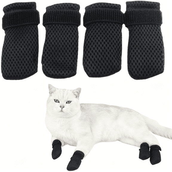RAGUPEL 4 Pcs Cat Booties, Cat Mittens to Prevent Scratching, Mesh Breathable Shoes Are Adjustable, Suitable for Bathing, Feeding and Trimming Nails (S, Black)
