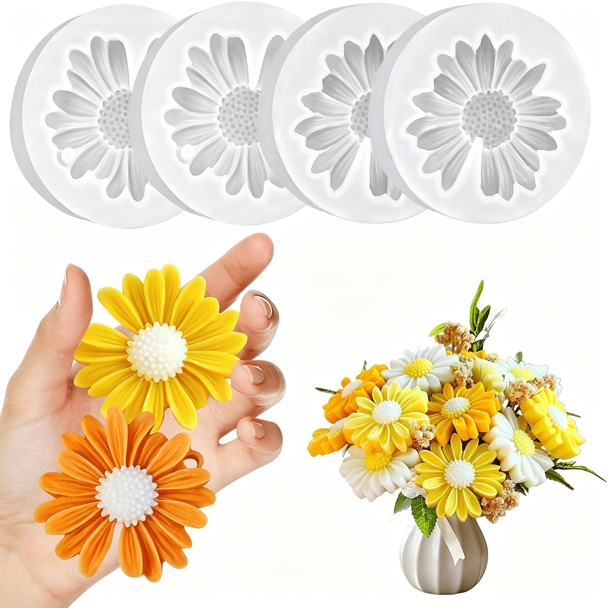 RAGUPEL 4 Pcs Daisy Flower Candle Molds, Silicone Molds for Candles ...