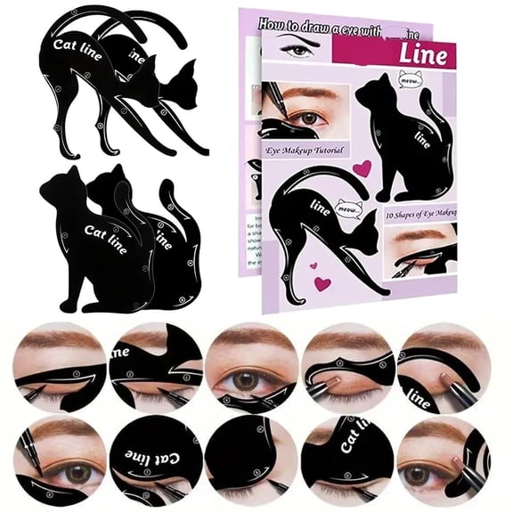 RAGUPEL 4 Pcs Eyeliner Stencils for Cat Eye Winged and Smokey Eyeshadow Applicators Shaper Tool Guide (10 Different Effects) Eyeliner Stencil Tool for Beginners