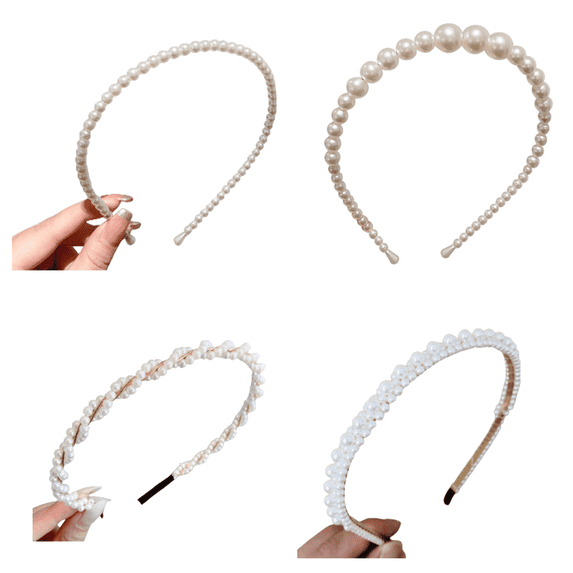 RAGUPEL 4 Pcs Headbands for Women,Elegant Pearl Embellishments Head Bands for Women's Hair,Anti-Slip and Fairy-Inspired Hair Bands for Women's Hair,Style1