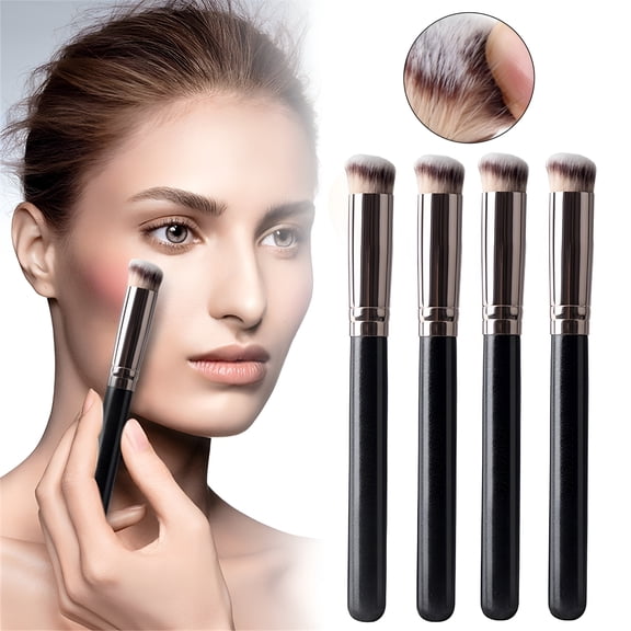 RAGUPEL 4 Pcs Mini Angled Concealer Brush, Small Flat Top Foundation Brush for Under Eye, Nose, Blending and Setting Powder, Liquid