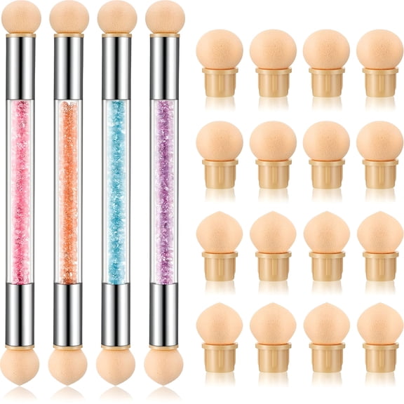 RAGUPEL 4 Pcs Uv Gel Gradient Sponges Pens with 16 Pcs Replacement Head Nail Sponges for Ombre Double Head Brush for Nail Art Manicure Diy Tools