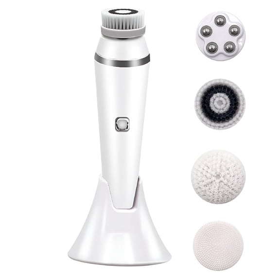 RAGUPEL 4 in 1 Electric Facial Brush Face Skin Spa Cleansing Usb Rechargeable Massager Cleaner with 4 Heads Cleansing Brush