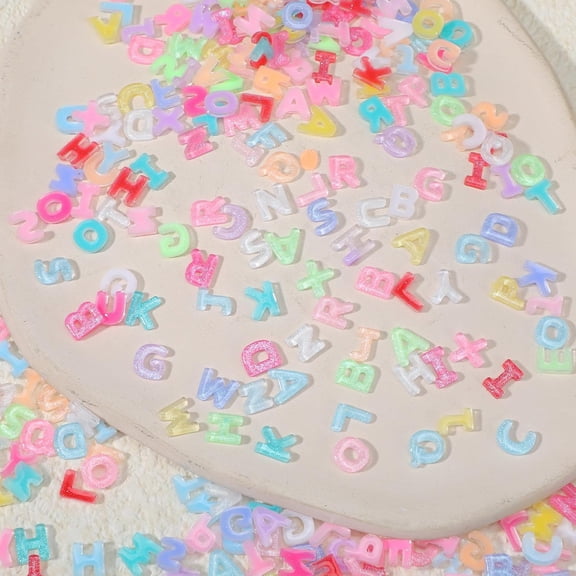 RAGUPEL 400Pcs Letter Nail Art Charms,Resin Charms,Random Candy Color Letter Resin Nail Women Manicure Charm Decorations for Diy Craft Supplies Candy Nail Charms