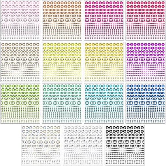 RAGUPEL 4170 Pcs 6 Sizes Self Adhesive Rhinestone Gem Stickers for Hair Face Body Makeup,Bling Stick on Jewels for Diy Craft,Card Decorations,15 Colors