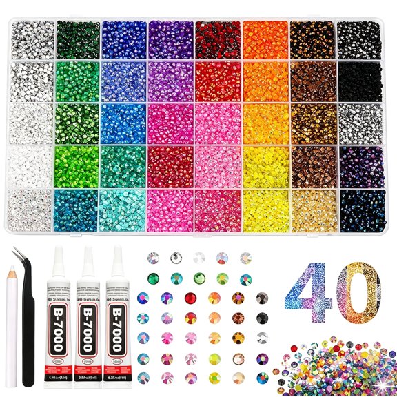 RAGUPEL 45000Pcs 40 Colors Resin Jelly Kit,3Mm Flatback Kit with Rhinestones,Bedazzled Kits with 3Pcs B7000 Jewelry Glue & Tools,All-In-One Badazzle Kit for Diy Arts & Crafts Gifts