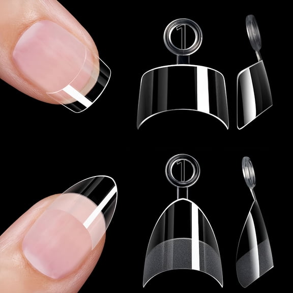 RAGUPEL 480Pcs Extra Short Half Cover Almond &Tapered Square Nail Tips Gel X Clear Set,2 Shape Pre Shape Xxs for Manicure Art Home Diy Salon 12Sizes