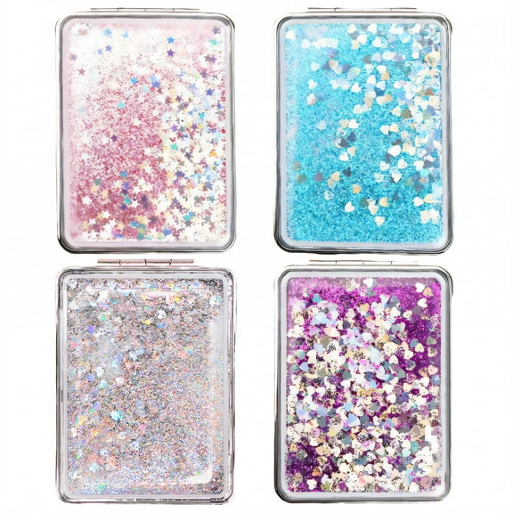 RAGUPEL 4Pcs Hand Mirror Liquid Sand Design Hand Mirrors with Handle Double-Sided Mirror Travel Makeup Mirror Mixing1