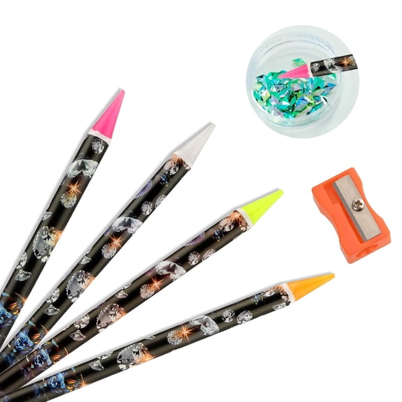 RAGUPEL 4Pcs Rhinestone Picker Tool Self Adhesive Wax Pencil Diamond Art Tools Rhinestone Applicator Nail Point Drill Pen Resin Picker Dotting for Nail Art Diy with Pencil Sharpener