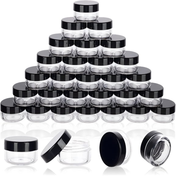RAGUPEL 5 Gram Sample Containers with Lids,50 Count 5Ml Sample Jars,Empty Cosmetic Containers with Lids,Small Makeup Travel Containers for Glitter,Lotion,Cream,Beads,With Labels,Mini Spatulas