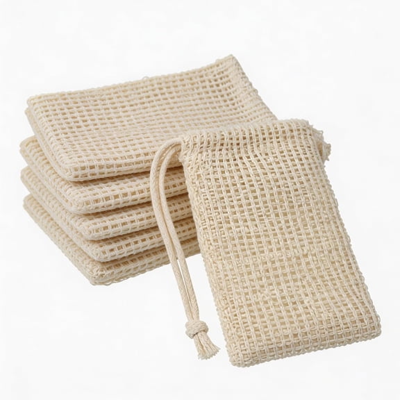 RAGUPEL 5 Pack Cotton Linen Exfoliating Soap Pouch, Soap Saver Bags, with Drawstring, Foaming and Drying Bar Soap Holder for Bath and Shower