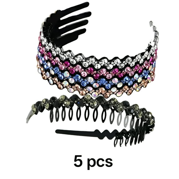 TELOLY 5 Pcs Headbands for Women,Adjustable and No-Slip Thin Headbands for Women,Gemstone Detailing Teeth Headbands,Multicolor