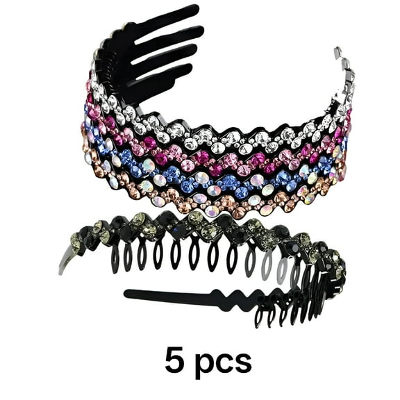 TELOLY 5 Pcs Headbands for Women,Adjustable and No-Slip Thin Headbands for Women,Gemstone Detailing Teeth Headbands,Multicolor