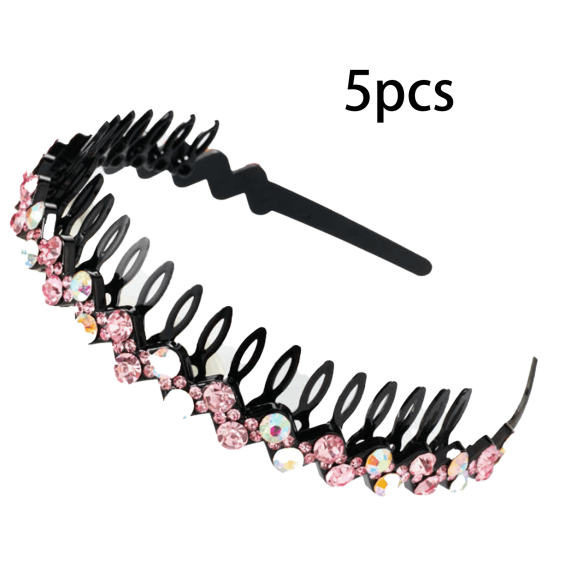 RAGUPEL 5 Pcs Headbands for Women,Adjustable and No-Slip Thin Headbands for Women,Gemstone Detailing Teeth Headbands,Pink