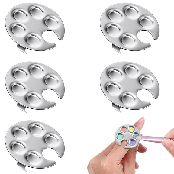 RAGUPEL 5 Pcs Mini Nail Art Palette Ring,Stainless Steel Manicure Palette Finger Ring for Nail Polish Mixing&Design,Reusable Metal Nail Ring Tool for Gel Acrylic Diy Nail Art,Silver