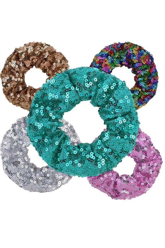 5 Pcs Scrunchies,Eye-Catching Fish Scale Glitter Effect Scrunchies for Women,Sturdy Circle and High Elasticity Silk Scrunchies,Multicolor