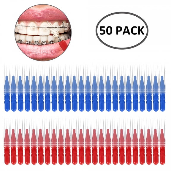 RAGUPEL 50 Pieces Braces Brush for Cleaner Interdental Brush Toothpick Dental Tooth Flossing Head Oral Dental Hygiene Flosser Toothpick Cleaners Tooth Cleaning Tool