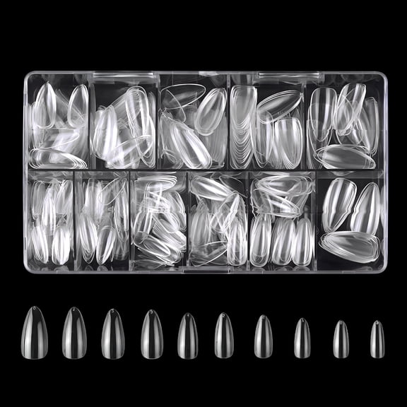 RAGUPEL 500Pcs Acrylic Nails Tips Long Almond Coffin Square Oval Full Cover 10Sizes Artificial False Nail Tips
