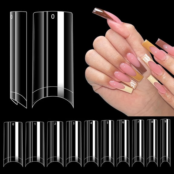 RAGUPEL 500Pcs No C Curve Nail Tips, Long Square 10 Sizes Half Cover Straight Square French Clear Fake Nail Tips for Acrylic Nails Professional for Nail Art Salon