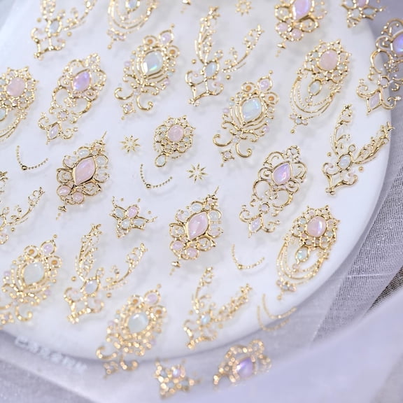 RAGUPEL 5D Embossed Gemstone Nail Stickers Gold Nail Art Stickers Decals with Gold Mace Design Nail Stickers for Nail Art Mace Style Self-Adhesive Manicure Decoration for Women Nails Supplies