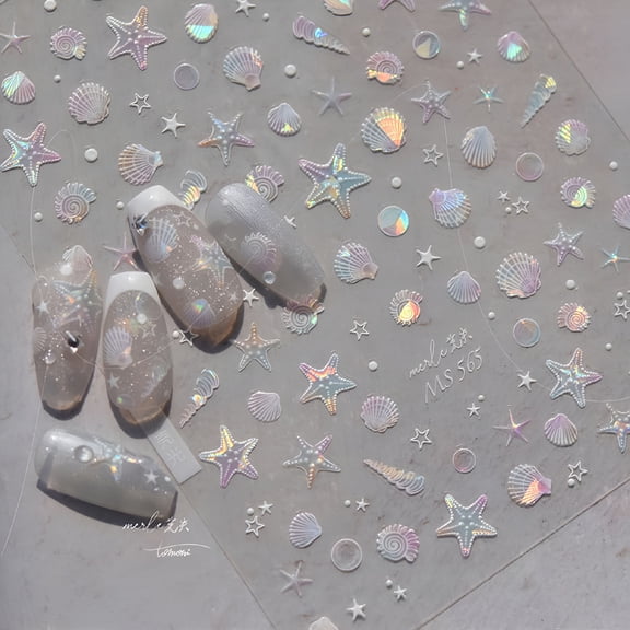 RAGUPEL 5D Summer Seashell & Starfish Nail Art Stickers, Embossed Ocean Theme Acrylic Decals