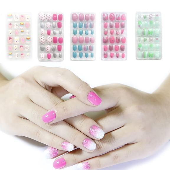 RAGUPEL 5Pcs Kids Press on Nails,Non-Toxic Kids Nails No Glue Needed,Fake Nails for Kids Easy to Wear