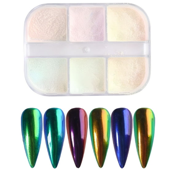 RAGUPEL 6 Colors Rubbing Dust Holographic Mirror Glitter Aurora Pigment Chrome Nail Powder