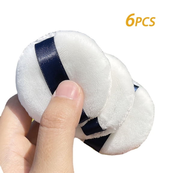 RAGUPEL 6-Pack Velvet Powder Puffs with Ribbon, Round Makeup Setting Puffs for Loose Pressed Powder, Smooth Flawless Finish
