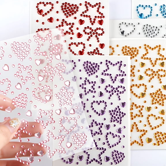 RAGUPEL 6 Sheets Colorful Face Gems Stickers 3D Heart Bow Star Glitter Face Stickers for Makeup Rhinestone Sticker Self Adhesive Gems for Crafts Scrapbook Decorations Rhinestones Gem Sticker