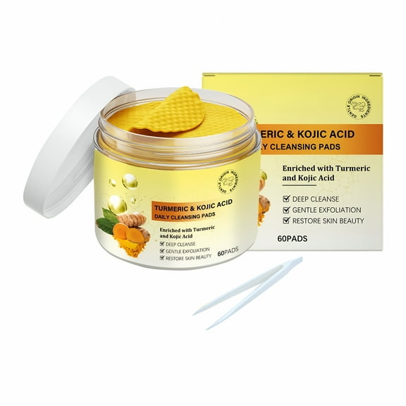 RAGUPEL 60 Pcs Kojic Acid & Turmeric Cleansing Pads-Exfoliating Facial Treatment | Brightening & Pore Refining | Gentle Cotton Pads for All Skin Types (15ml)