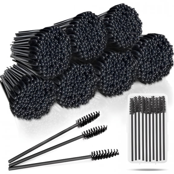 RAGUPEL 600-Pcs Mascara Wands Disposable Eyelash Brush with Container Spoolies for Eyebrows Extensions(Black)
