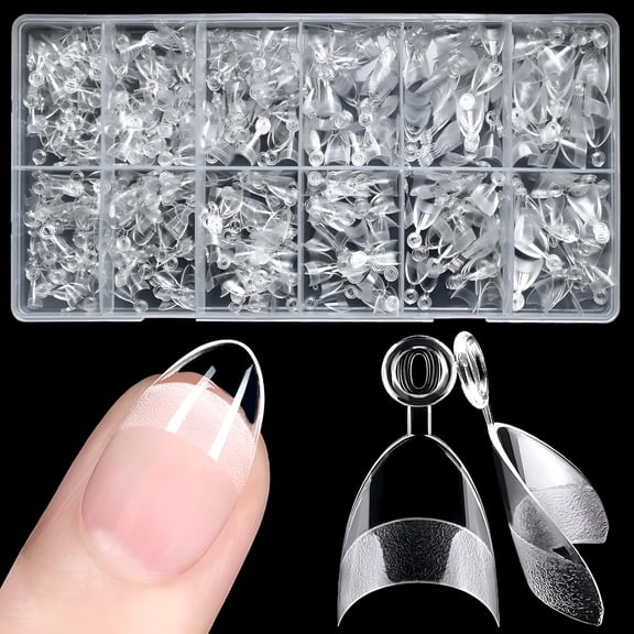 RAGUPEL 600Pc French Almond Gel Nail Tips Clear Fake Nail XS Soft Gel Nail Tips Half Cover False Nail Extra Short Almond Nail Tips for Gel Acrylic Nails Extension Press on Nail Making