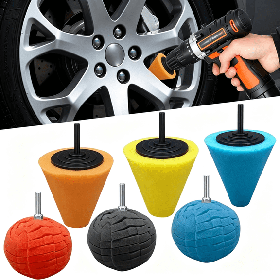 RAGUPEL 6Pcs Car Drill Buffing Polishing Sponge Pads for Wheel Hub Cleaning-Car Cone Metal Polish Foam Sponge Buffing Polishing Balls for Auto Wheel Care&Detail Cleaning-Auto Buffer Polisher Kit