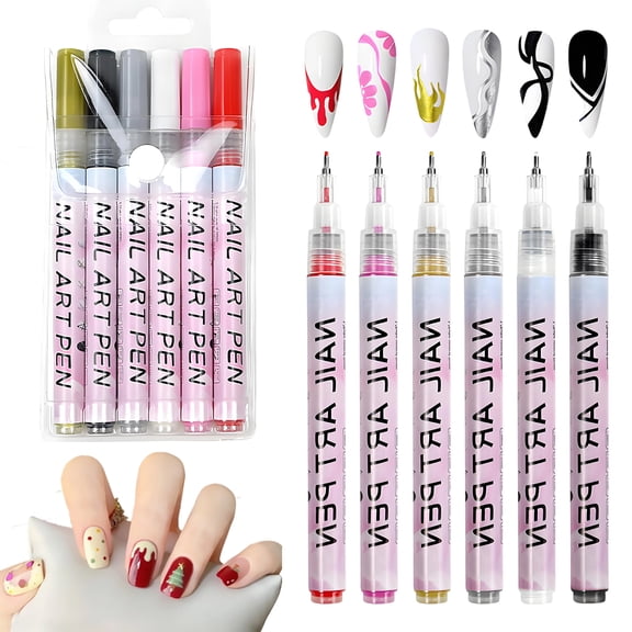RAGUPEL 6Pcs Nail Art Marker 0.5mm Nib with Quick-Drying Ink Nail Art Pen Bright Colors Not Simple to Fade Or Peel Off Nail Stuff Nail Polish Pens