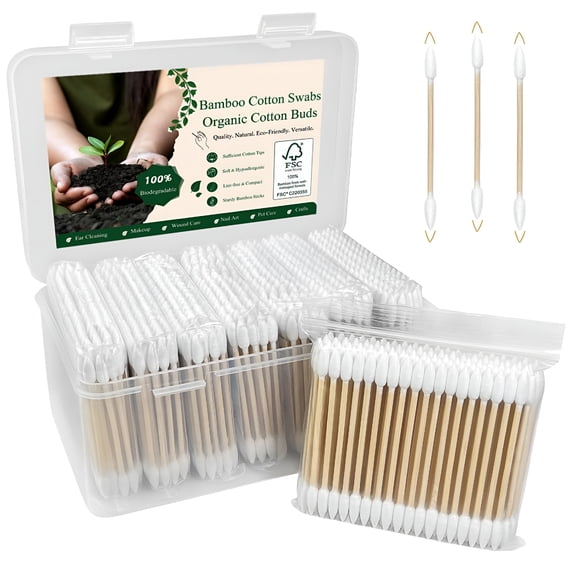 RAGUPEL 800 Count Pointed Cotton Swabs-Double Precision Tip Cotton Swabs for Flawless Eye&Lip Makeup,Nails,Detailing-Lint-Free Pointy Makeup Swab with Sturdy Bamboo Sticks in Storage Case