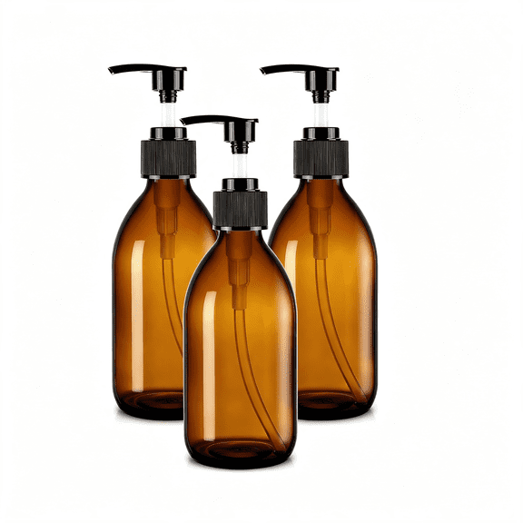 RAGUPEL 8Oz Amber Glass Pump Bottle, Dark Empty Soap Dispenser for Oil | Refillable Lotion Dispensers - Uv Block, Smooth 2Cc Pump, Bpa-Free, Thick Glass, 250Ml 3 Pack